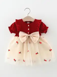 StyleCast x Revolte Girls Colourblocked Round Neck Gathered or Pleated A-Line Dress