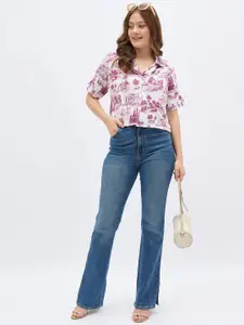 all about you Floral Printed Spread Collar Roll-Up Sleeves Casual Shirt