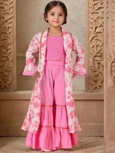 Sangria Girls Pure Cotton Shrug With Top & Sharara Clothing Set
