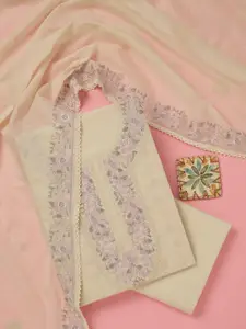 Koskii Floral Embroidered Thread Work Cotton Unstitched Dress Material