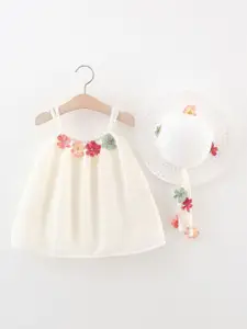 StyleCast x Revolte Girls Solid Square Neck Gathered or Pleated Cotton A-Line Dress