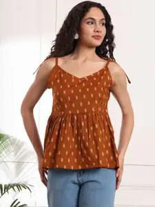 KALINI Print Cotton Peplum Top