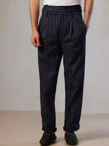 U.S. Polo Assn. Men Striped Slim Fit High-Rise Pleated Regular Trousers