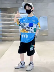 StyleCast x Revolte Boys Printed Round Neck T-shirt With Shorts