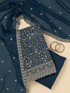 Koskii Peacock Blue Threadwork Georgette Unstitched Salwar Suit