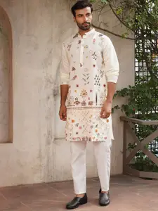 Jompers Floral Embroidered Mandarin Collar Kurta With Pyjamas