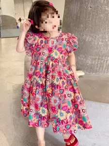 StyleCast x Revolte Girls Floral Printed Gathered or Pleated Cotton A-Line Dress