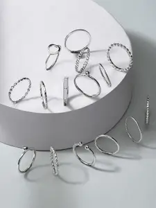 AMI Set Of 15 Silver-Plated Stackable Adjustable Finger Rings