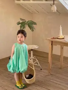 StyleCast x Revolte Girls Solid Round Neck Gathered or Pleated Cotton A-Line Dress