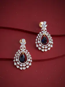 Kushal's Fashion Jewellery Gold-Plated Zircon Stone Studded Teardrop Shaped Drop Earrings