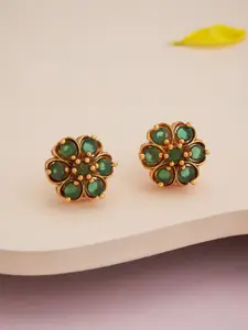 Kushal's Fashion Jewellery Gold-Plated Floral Shaped Antique Artificial Stone Studs