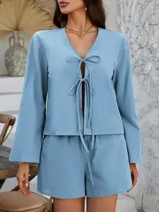 MIAKEE V-Neck Top With Shorts Co-Ords