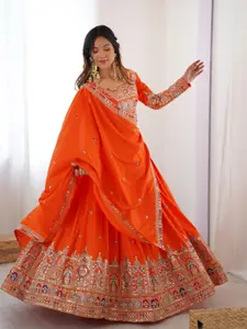 LeeliPeeri Designer Embellished Semi-Stitched Lehenga & Unstitched Blouse & Dupatta