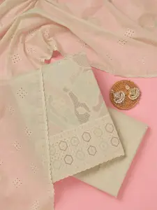 Koskii Geometric Embroidered Thread Work Cotton Unstitched Dress Material