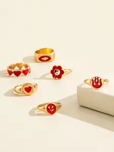 DIVASTRI Set of 6 Gold-Plated Enamelled Finger Rings