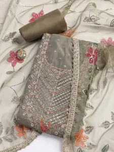 Meena Bazaar Ethnic Motifs Embroidered Gotta Patti Art Silk Unstitched Dress Material