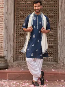 Jompers Men Floral Embroidered Chikankari Kurta with Salwar & Dupatta