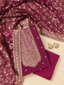 Koskii Women Wine Zariwork Dola Silk Unstitched Salwar Suit