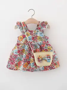 StyleCast x Revolte Girls Floral Printed Gathered or Pleated Cotton A-Line Dress