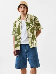 Snitch Abstract Printed Cuban Collar Boxy Casual Shirt