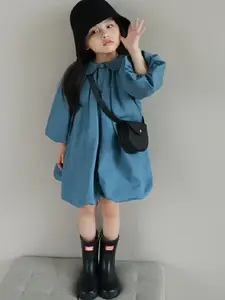 StyleCast x Revolte Girls Solid Peter Pan Collar Gathered or Pleated Cotton A-Line Dress