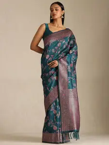 Soch Ethnic Motifs Zari Silk Blend Tussar Saree With Blouse Piece