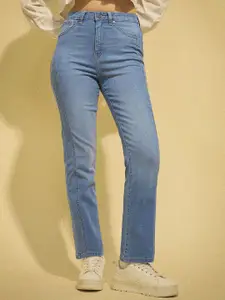 Flying Machine Women Straight Fit High-Rise Light Fade Stretchable Jeans