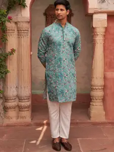 Jompers Men Floral Embroidered Regular Chikankari Kurta with Pyjamas