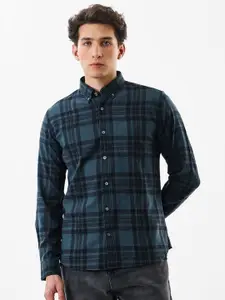 Snitch Tartan Checked Slim Fit Roll-Up Sleeves Pure Cotton Casual Shirt
