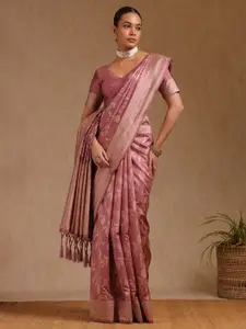Soch Pink Floral Woven Design Zari Tussar Saree With Blouse