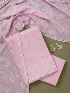 Koskii Floral Embroidered Thread Work Cotton Unstitched Dress Material