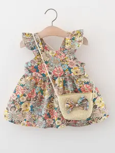 StyleCast x Revolte Girls Floral Printed Gathered or Pleated Cotton A-Line Dress