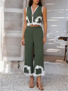 MIAKEE Self-Designed V-Neck Top & Palazzos Co-OrdsSet