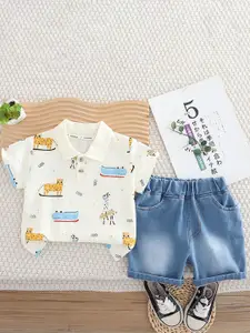 StyleCast x Revolte Boys Printed Polo Collar T-shirt with Shorts