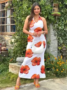 BAESD Women Floral Print Halter Neck Bodycon Dress