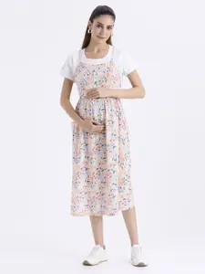 MeeMee Women Floral Print Fit & Flare Cotton Midi Dress