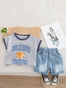 StyleCast x Revolte Boys Printed Round Neck Pure Cotton T-shirt With Shorts