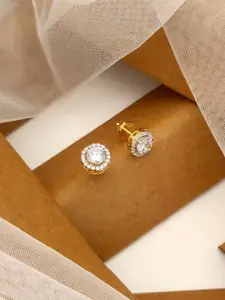 ABDESIGNS 92.5 Sterling Silver Gold-Plated Artificial Stones Studded Classic Stud Earrings