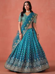 FABPIXEL Embroidered Sequinned Semi-Stitched Lehenga & Unstitched Blouse With Dupatta