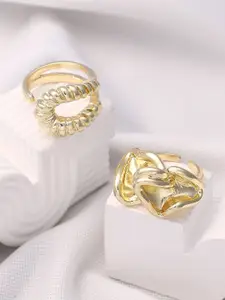 SOHI Set Of 2 Gold-Plated Textured  California Statement Finger Rings