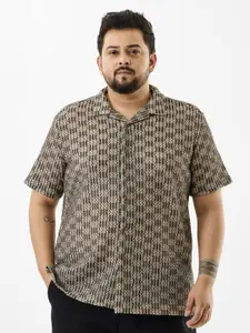 Snitch Men Plus Size Textured Cuban Collar Casual Shirt
