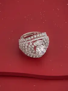 Kushal's Fashion Jewellery White Rhodium-Plated Party Zircon Finger Ring