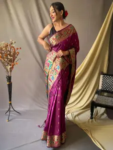 DEVATITHI Woven Design French Violet Paithani Saree