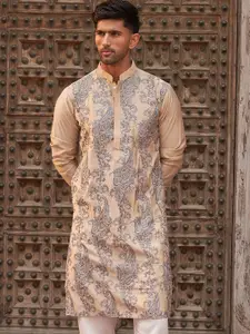 Jompers Paisley Embroidered Mandarin Collar Straight Kurta