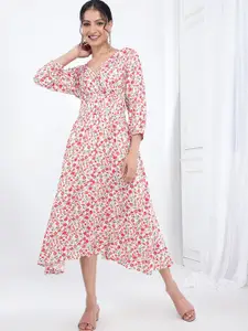 BAESD Women Floral Print A-Line Midi Dress
