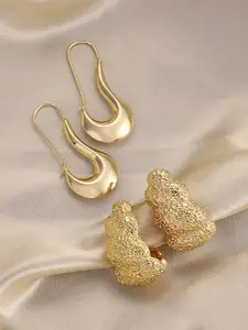 SOHI Set Of 2 Gold-Plated Dented Contemporary Hoop Earrings