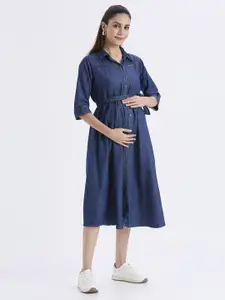 MeeMee Women Maternity Denim Shirt Midi Dress