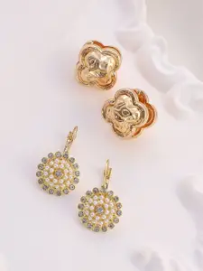 SOHI Grandma Set Of 2 Gold-Plated Pearls Studded Contemporary Drop Earrings