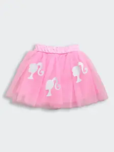 Tiny Girl Barbie Girls Glitter Printed Flared Knee Length Skirt