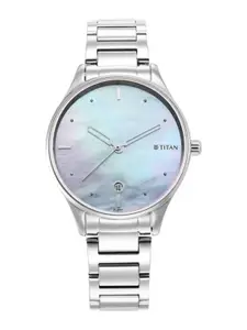 Titan Women Round Dial & Stainless Steel Bracelet Style Straps Analogue Watch 2670SM11